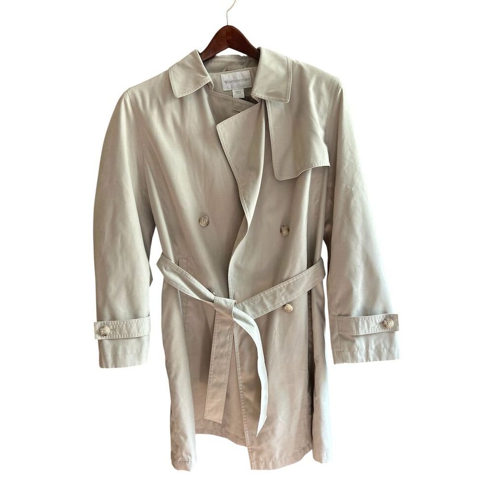 Worthington Women's Ivory Trench Coat Size S Double-Breasted‎ Belted